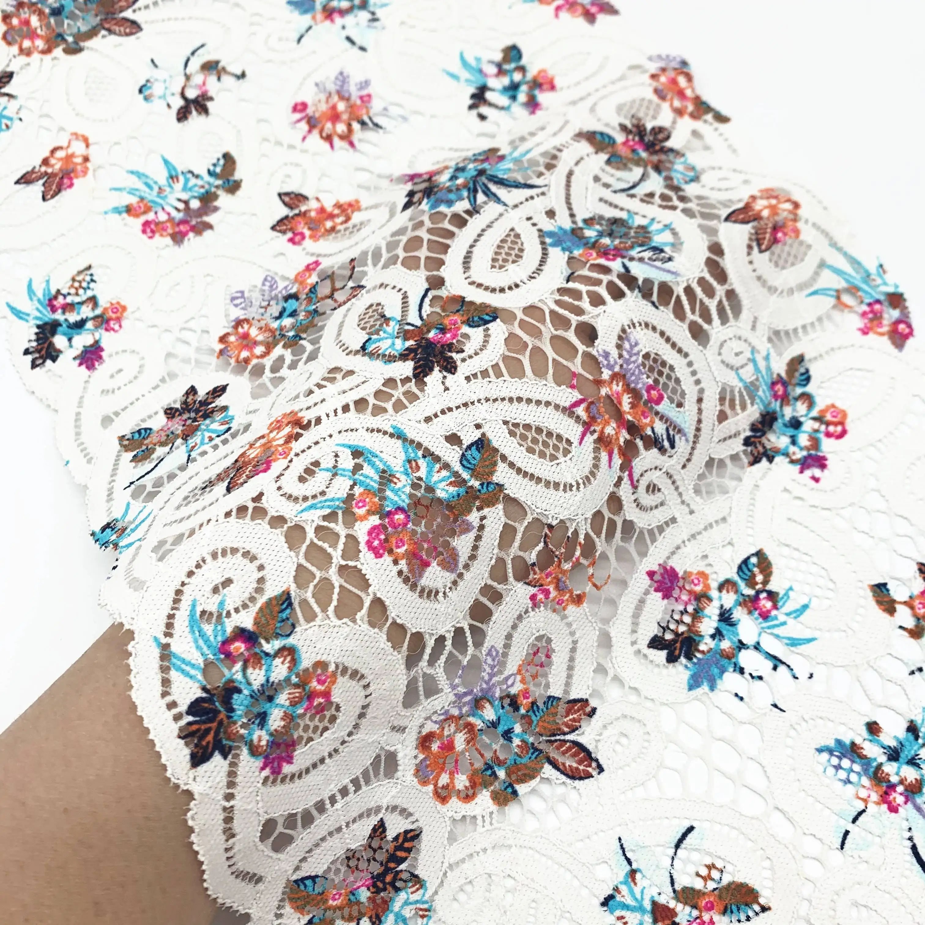 3y/lot Width 8 7/8 inch (22.50cm) Printed Spring Stretch Lace Trim 3