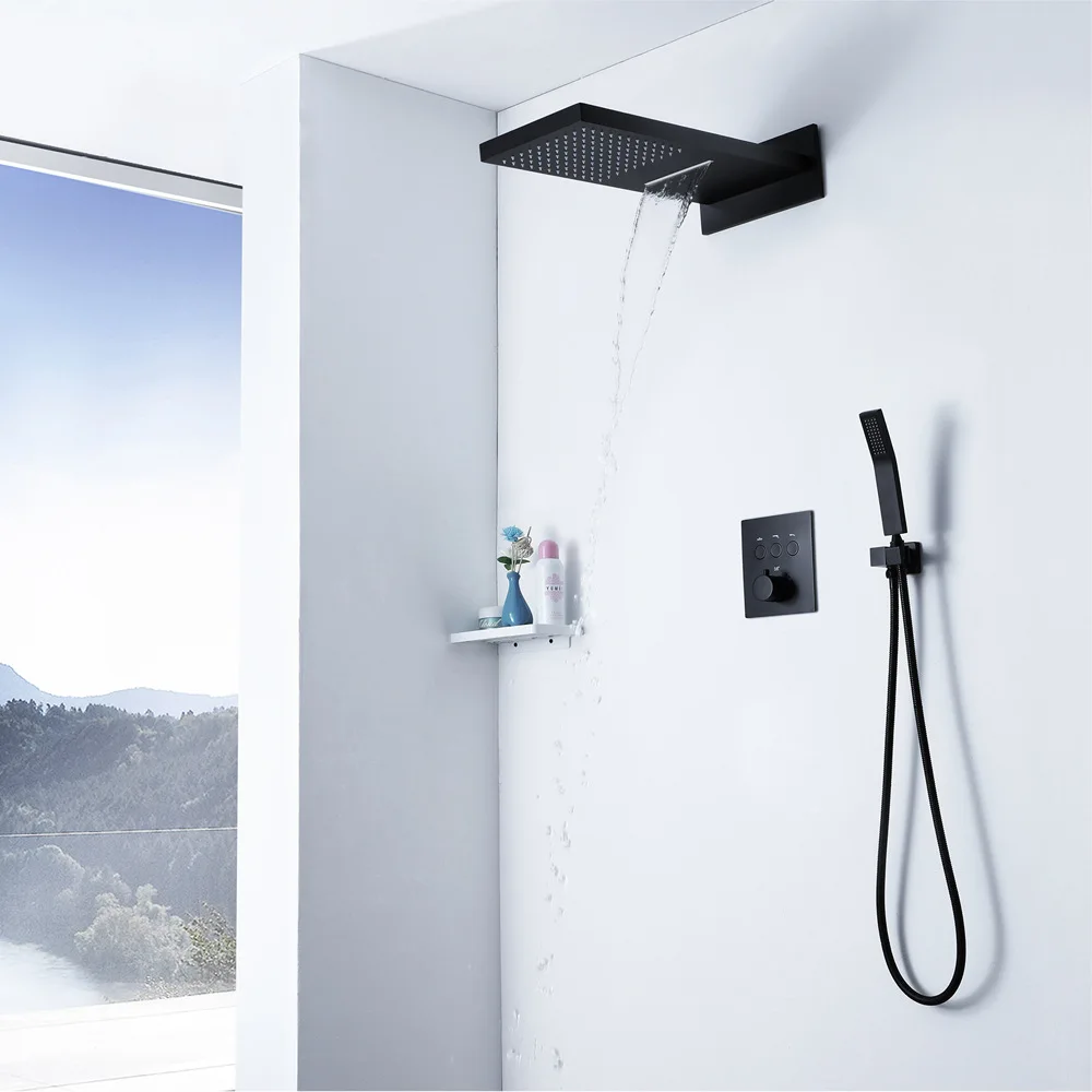 

Wall-in Bath Black And White with Pattern Room Shower Set Button-type Concealed Embedded Box Raindance Top Shower Head HI05065A