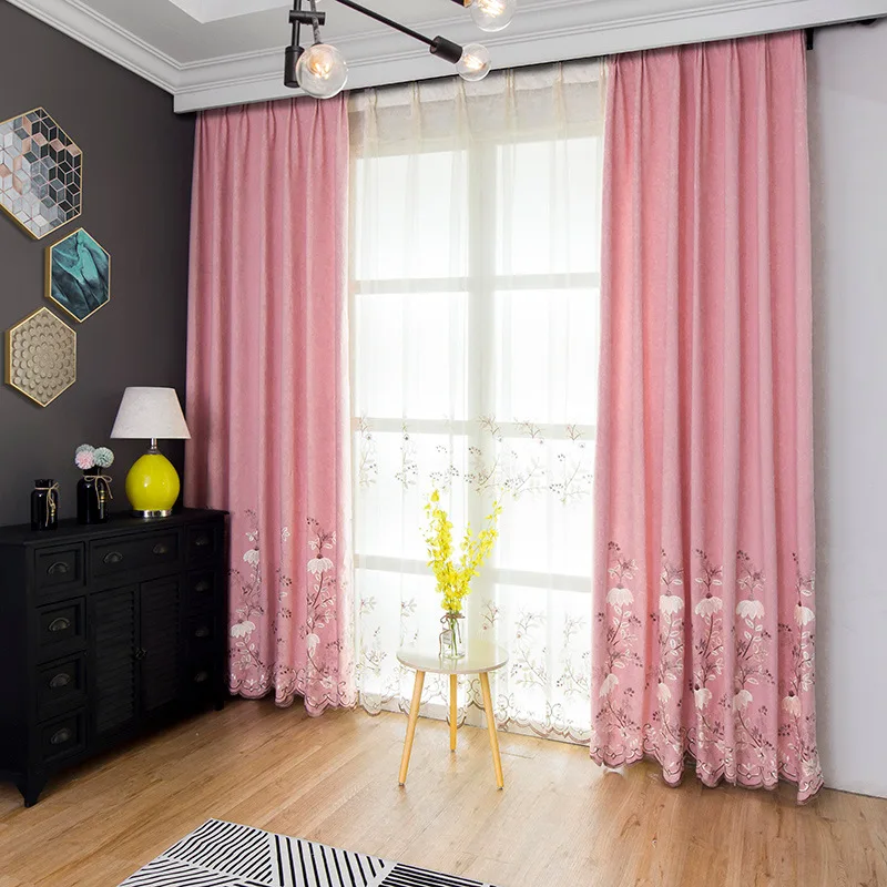 

Rural Small Fresh Embroidered Curtains Living Room Bedroom Study Blackout Curtains Window Screen