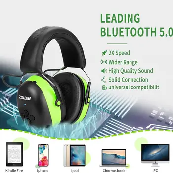 ZOHAN 청력 보호 Bluetooth 헤드폰 귀마개 5.0 헤드폰 안전 소음 감소 25dB NRR Protector for Mowing Music