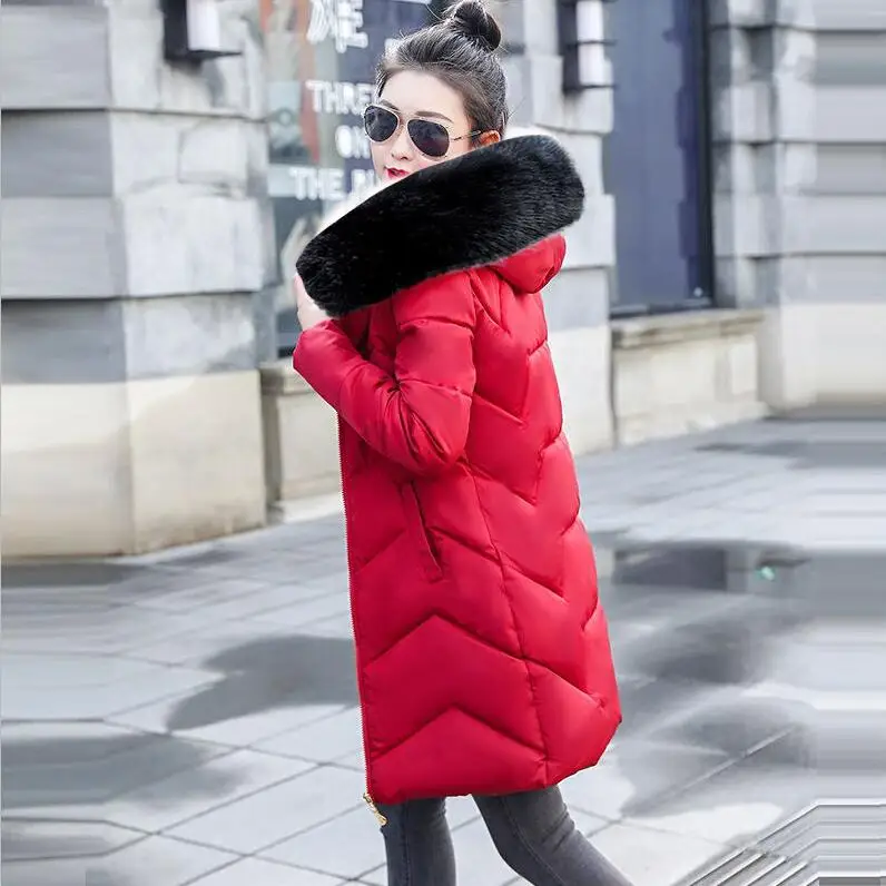 Большой меховой теплый зимний женский жакет новая Длинная Верхняя одежда для женщин плюс Размер 6XL Зимний пуховик Зимнее пальто женские теплые парки - Цвет: Wine red 3