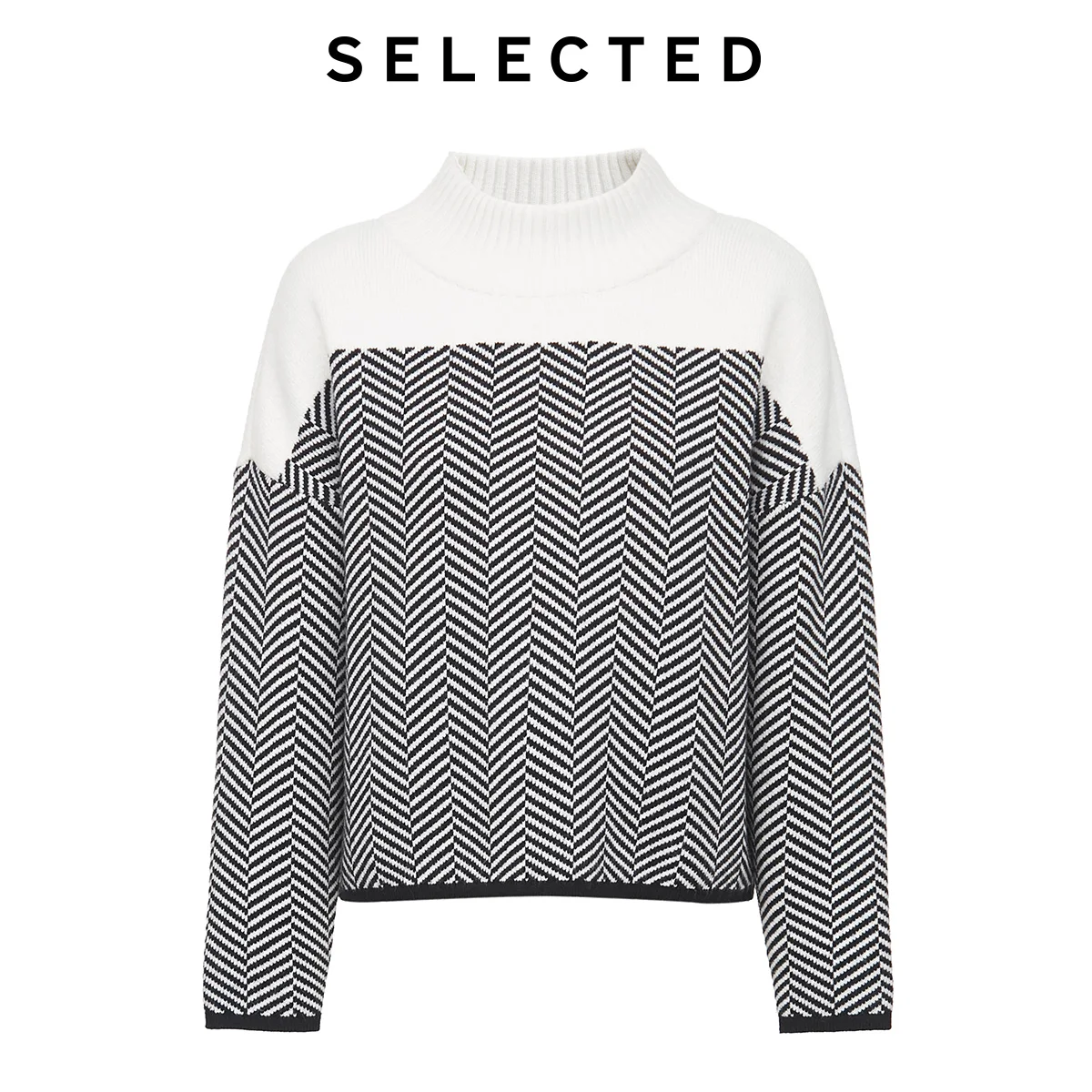 Отборные женские A/W Черно-белые жаккардовые свободные Вязанные шерстяные лабораторные | 419424505