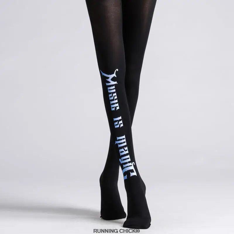 

Rock Gradient English Patch Printed Pantyhose Stockings Tight Women Letter Cotton Blends Running Chick Cn(origin) STANDARD