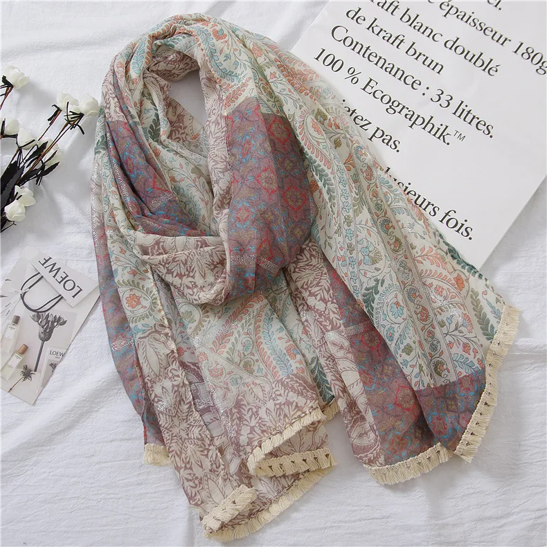 Women Summer Sunscreen Shawl Taro Purple Flower Vine Hot Silver Lace Edging Voile hijab scarf | Аксессуары для одежды