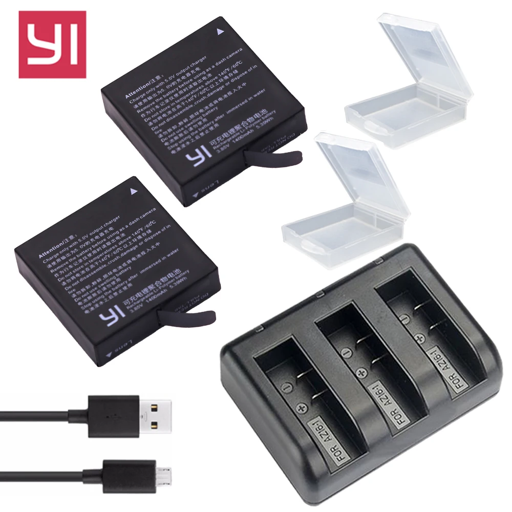 Baratos 2x1400mAh xiaoyi 4K de AZ16 1 + cargador doble USB para Xiaomi Yi 4K 2 batería Original Xiao mi Yi Lite Cámara de Acción