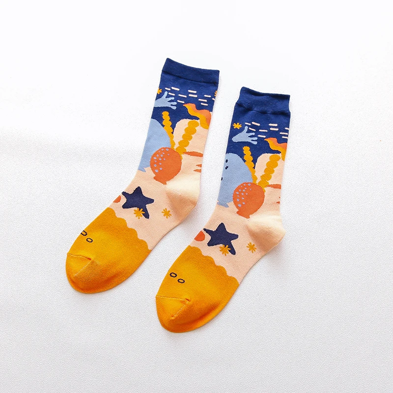PEONFLY забавные подводный мир шаблон женские носки Мужская мода хлопок красочные свадебные носки новинка растение море животных Sokken - Цвет: orange