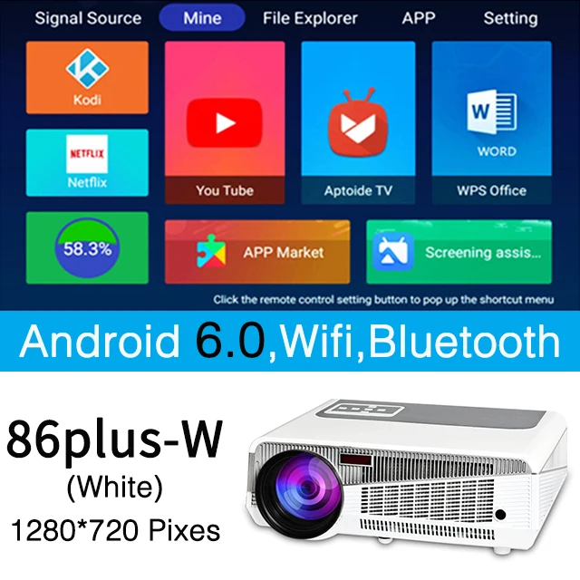 Мультимедийный проектор Poner Saund 86 Вт 1280x800p HD 4800 люмен поддержка Full Hd 1080P Bluetooth Wi Fi