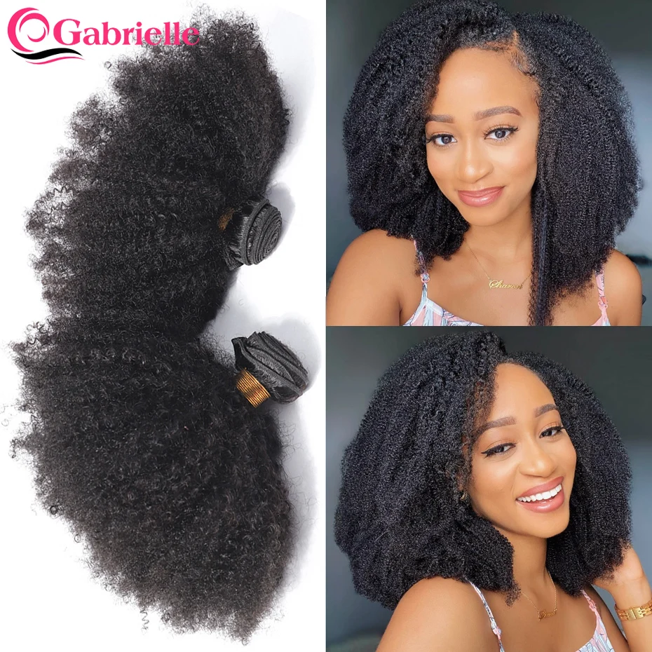 Gabrielle mongol Afro Pelo Rizado mechones 8-20 pulgadas 100% extensiones de cabello humano mechones 4b 4c cabello Remy teje Pelo Rizado corto