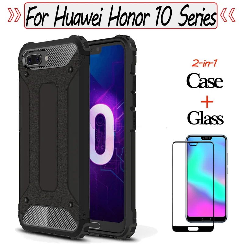 2-in-1 Armor Phone Glass + Case for huawei honor 10 lite honor-10-i Shockproof Hard PC Full Cover 10lite silicone case |