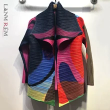 LANMREM – manteau à col rabattu imprimé multicolore pour femme, ample et décontracté, à la mode, pour la rue, tendance automne 2022, 2A1461