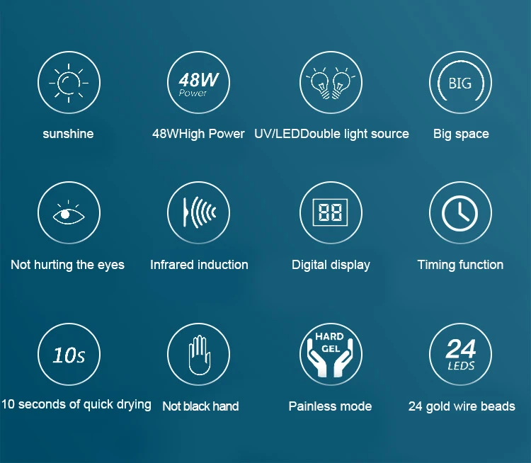 Сушилка для ногтей 48 Вт Профессиональная УФ светодиодный лак для ногтей Уход за ногтями светильник 24 Ламповые бусины 4-Регулировка скорости для гель для полировки лак для ногтей