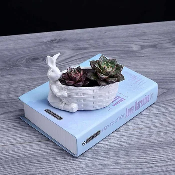 

Ceramic Flower Pot Flower Rack White Succulents Cactus Plant Rabbit Shape Green Planter Pot Bonsai Container Holder Garden Decor