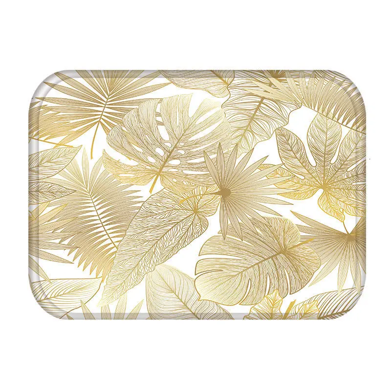 2DD-48255-011 Golden Tropical Leaves Kitchen Entrance Door Mat Coral Velvet Carpet Rubber Colorful Indoor Floor Mats Non-Anti-Slip Rug 48255 - Цвет: 2DD-48255-011