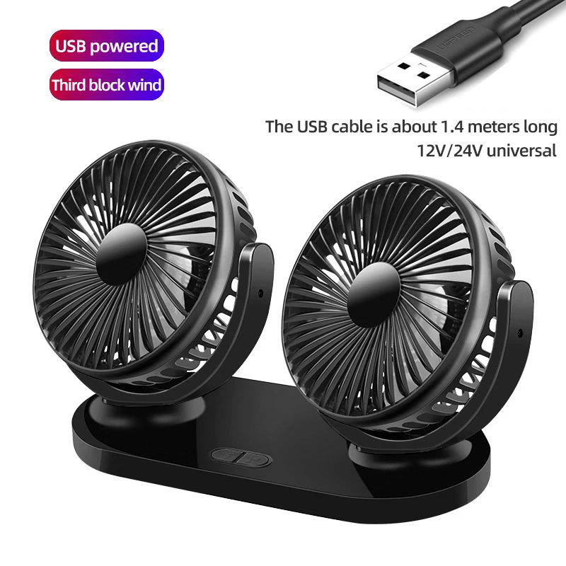 USB Car Fan Portable Silent Electric Fan Big Wind 12V 24V Car