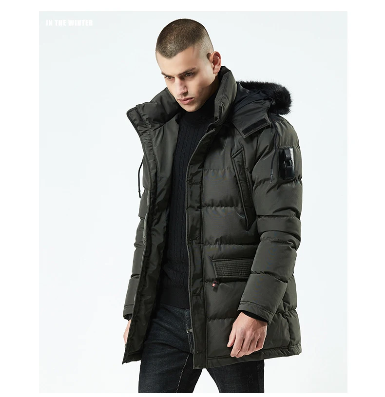 YUSHU мужская зимняя куртка с капюшоном и меховым воротником, мужские парки, модные толстые теплые пальто, тонкая верхняя одежда, верхняя одежда, брендовая одежда