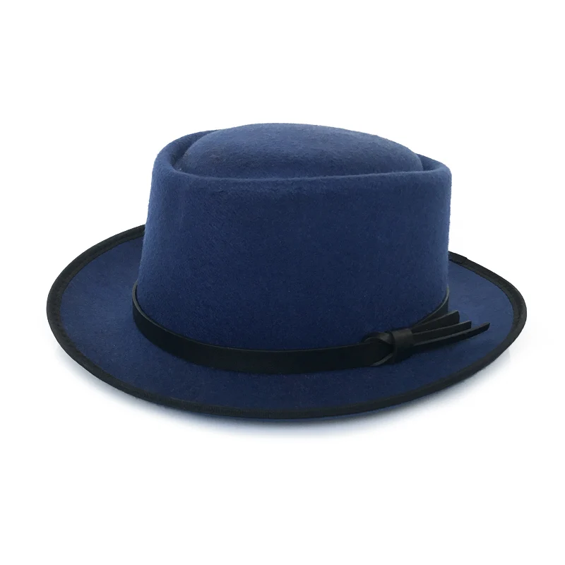 YY Pork Pie Fedora Мужская Трилби Сейлор соломенные шляпы джентльмен формальная Шляпа Fedora твердая Ретро гладкая шляпа с поясом FD19039 - Цвет: Blue Porkpie Hat