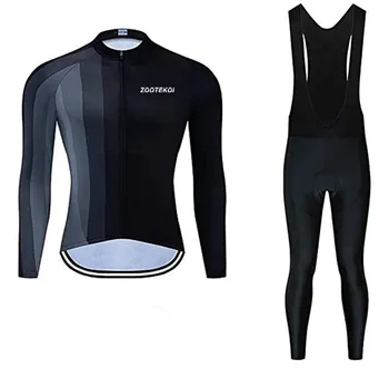 

2020 ZOOTEKOI Pro Team Autumn cycling Jersey set Bicycle Clothing Breathable Men Long sleeve shirt Bike bib shorts 9D Gel pad