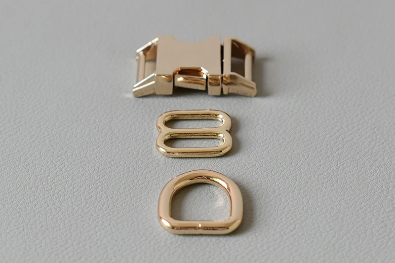 1 set Metal D rings slider tri-glides release buckle 15mm webbing for paracord dog cat collar necklace DIY accessories gold