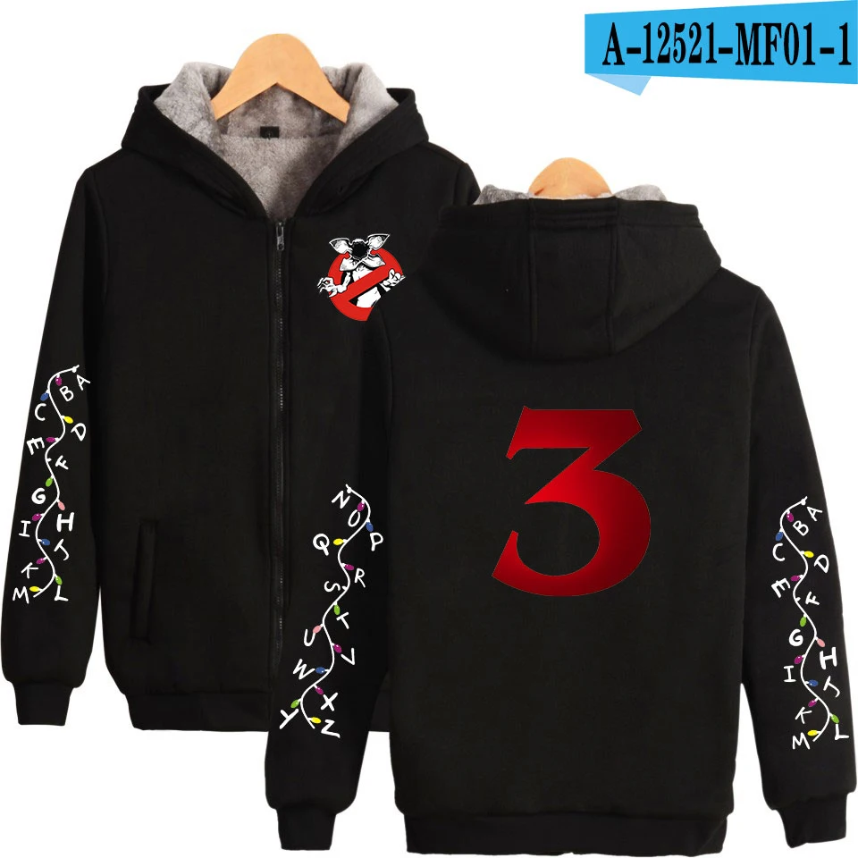 Странные Вещи Сезон 3 толстовка на молнии толстовки Мужские кофты Harajuku аниме Толстовка Теплый пуловер Одежда размера плюс толстовки - Цвет: Black