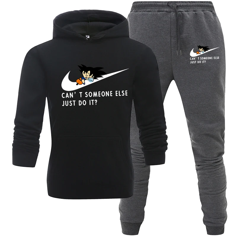 black Dark gray Высокое качество, мужской комплект одежды, спортивная одежда, осенние толстовки, свитшоты, спортивные комплекты, мужские спортивные костюмы, мужские толстовки с капюшоном+ штаны, 2 шт - Цвет: black Dark gray