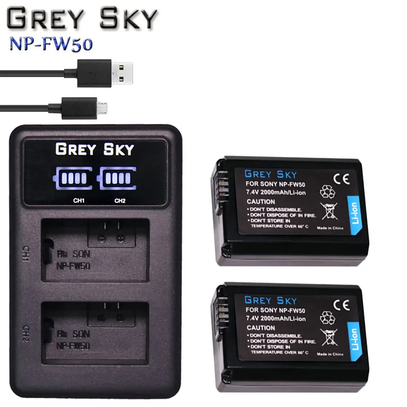 3 шт. 2000 мАч NP-FW50 NP FW50 батарея для цифровой камеры+ ЖК-дисплей USB двойное зарядное устройство для sony NEX-3 a7R Alpha a6500 a6300 a6000 a5000 a3000 - Цвет: Charger and 2battery