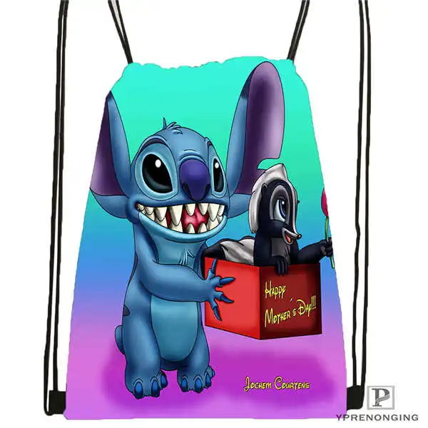Customilo-Stitch-walt@ 02-походная сумка на шнурке для мужчин и женщин милый рюкзак для детей(черная спинка) 31x40 см#20180611-03-139