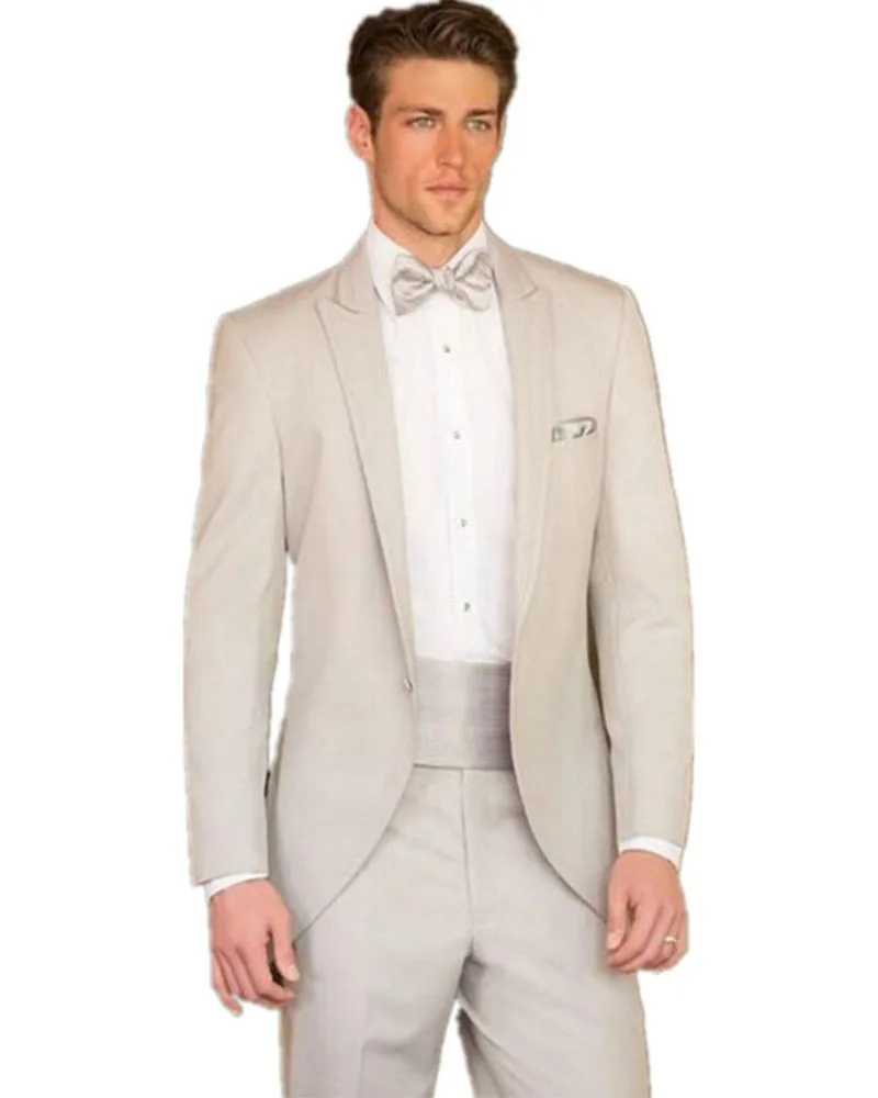 

Beige Men Wedding Suits Costume Homme Peak Lapel Blazer Trousers 2Pcs Jacket Pant Bridegroom Tuxedo Tailor-made Clothes Outfit