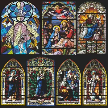 

Custom Size Decorative Glass Film Static Cling Heat Insulation Privacy Protection European Stained Window Sticker 40cmx100cm