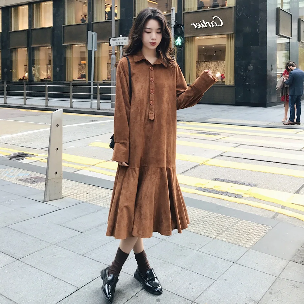 

Photo Shoot 2019 Spring New Style Korean-style WOMEN'S Wear Retro Laziness-Style Loose-Fit Mid-length Fishtail Skirt Pleated Dre