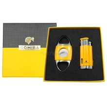 COHIBA желтая ветрозащитная Зажигалка резак 3 фонарь струйный огонь с сигары удар набор сигарет Зажигалки новое поступление