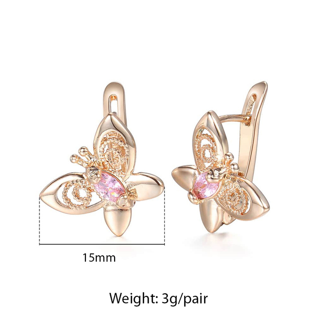 Butterfly Pink CZ Womens Lady Earrings Rose Gold Filled Snap Closure Oval Cubic Zirconia GE67A