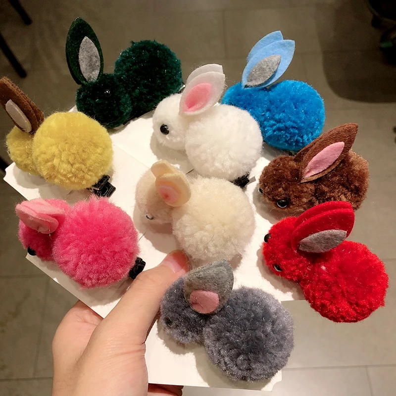 Cute Colorful Plush Rabbit Headband For Girls Sweet Hair Clip Elastic Hair Band Hairpin Ponytail Holder Fashion Hair Accessories