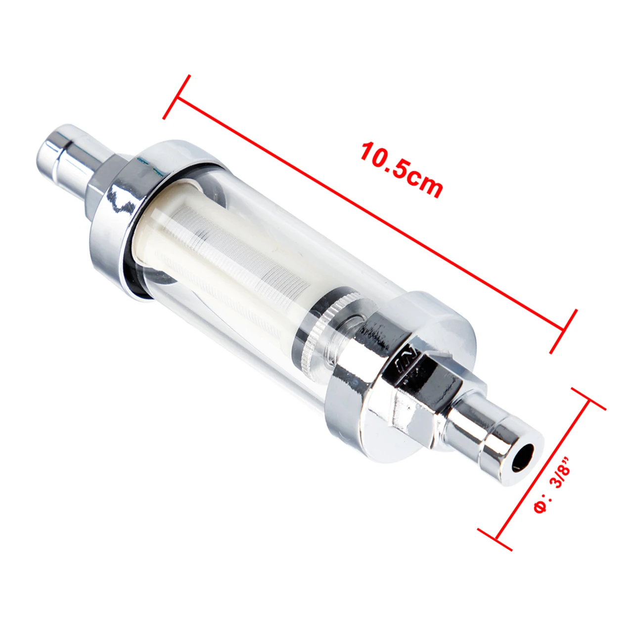 10mm 3/8'' Universal Chrome Glass Fuel Filter Car Petrol Diesel Inline Reusable