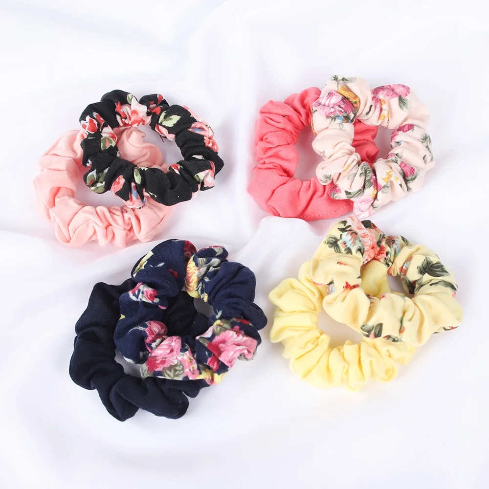 Knitting Fabric Floral Scrunchies Elastic Hair Bands Women Girls Cute Cotton Solid Ponytail Holder Hair Ties Hair Accessories high capacity knitted pencil case student makeup kit for girls yarn knitting storage bag