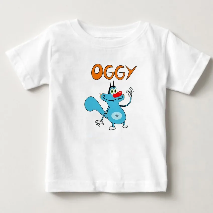 White childreT-shirt Oggy и тараканы; детская футболка с короткими рукавами дышащая футболка из чистого хлопка для мальчиков и девочек летняя детская футболка - Цвет: White childreT-shirt