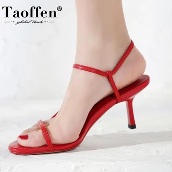 

TAOFFEN Size 33-43 2020 Women Sandals Heel Heel Leather Shoes Summer Women Sexy Weeding Party Shoes Woman's Heeled Footwear