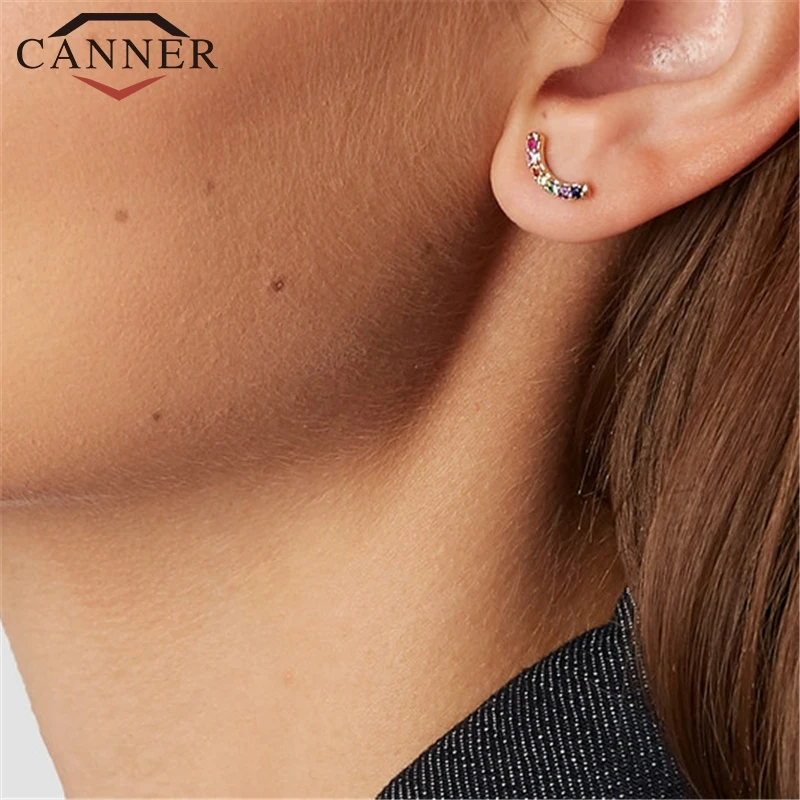 925 пробы серебряные очаровательные циркониевые однорядные серьги-гвоздики для женщин милые маленькие c-типа золото; серебро; сережки Ювелирные изделия