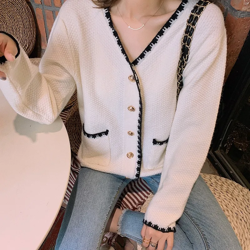 Small fragrant wind sweater cardigan women spring and autumn outer wear Korean style loose lazy knit jacket top trend |