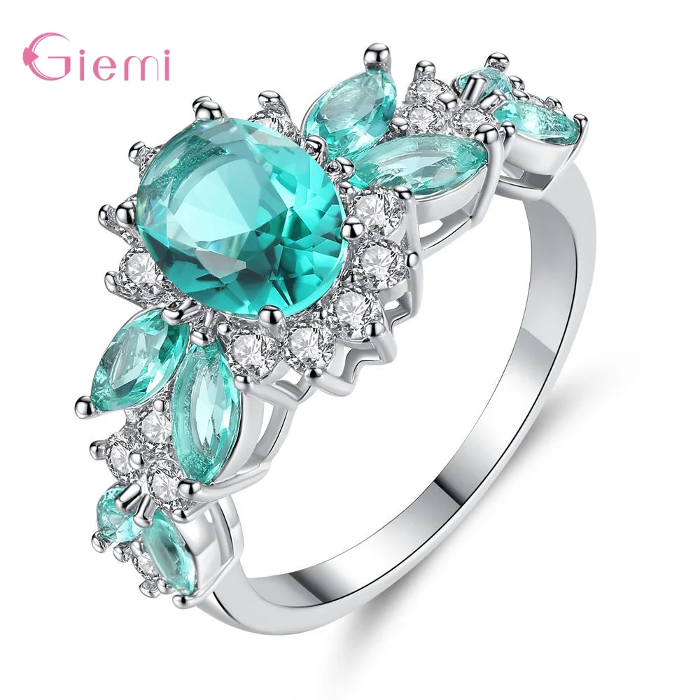 High Quality Korean Round Finger Rings Genuine 925 Sterling Silver Bridal Rings New Trendy Female Crystal Rings Jewelry Gift