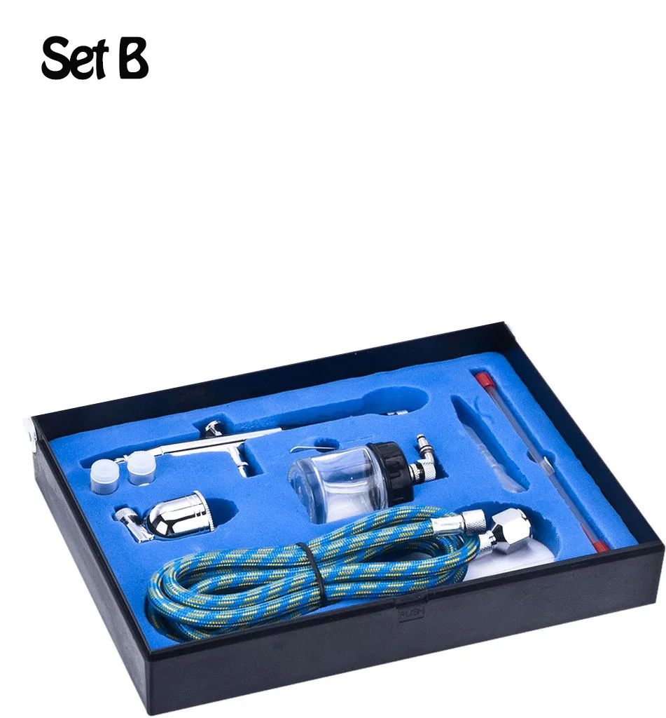 Set B 0.3 0.2 0.5mm Onnfang 22cc& 7cc Аэрограф пневматический пистолет-распылитель комплект со стеклом PotCraft paint Art электроинструменты для воздушного компрессора - Цвет: Set B 0.3 0.2 0.5mm