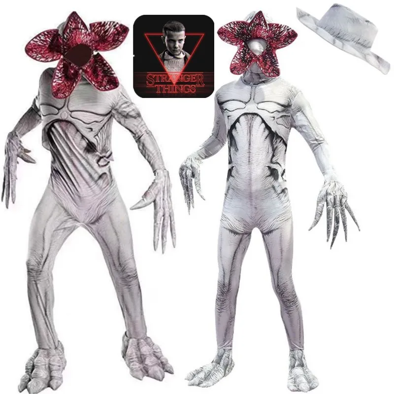 Хэллоуин для взрослых детей странные вещи Белый Demogorgon Косплей Костюм Монстр вечерние комбинезоны маска боди