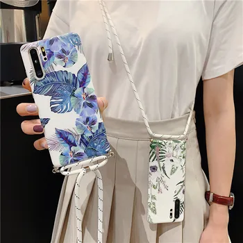 

For samsung galaxy s10 s9 s8 plus note 10 pro 9 8 case cover tropical leaves shoulder strap soft silicone phone bag capa fundas