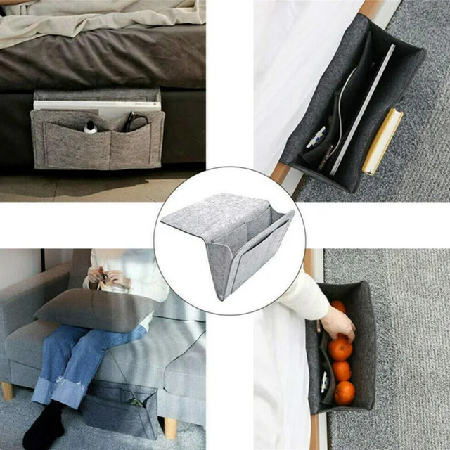 Organizer In Feltro Da Appendere Per Divano E Letto - 5 Tasche Per Giornali, Occhiali E Smartphone - Colore Marrone - Foto 4