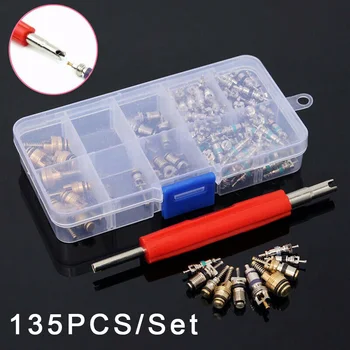 

135pcs Assortment A/C Shrader Valve Core R134 Kit AC Valves HVAC Car Auto Truck Air Conditioning Valves Core With Remover Tool