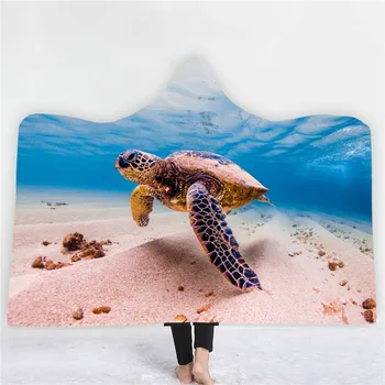 

Sea Turtle Hoodie Blanket Marine Life Hooded Blanket Winter Warm Travel Airplane Sofa Bed Throw Blanket For Adult Child Washable