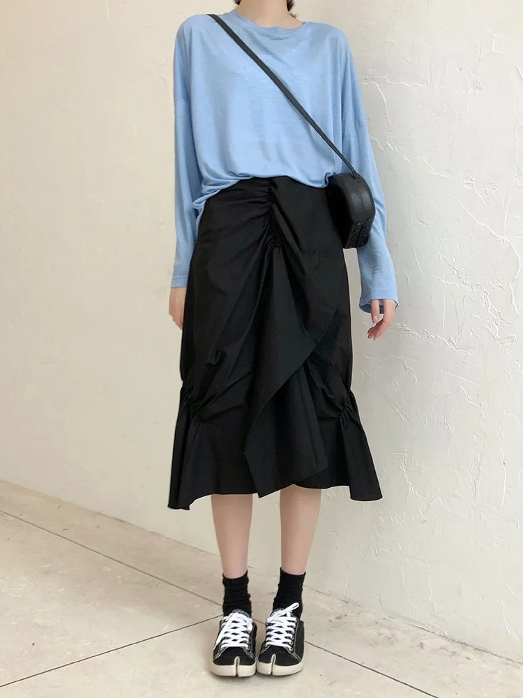 

Irregular Sense of Design Shirred Skirt 2019 New Style A- line Bud Elegant