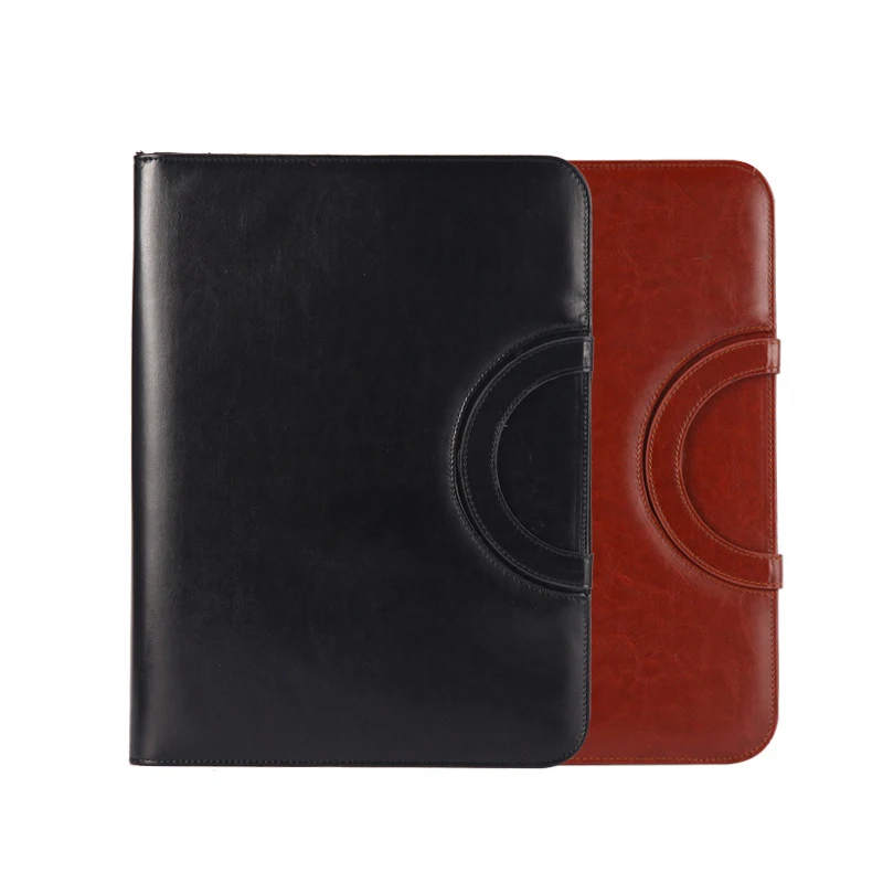 Archivador A4 multifuncional con cremallera, carpeta organizadora portátil de cuero PU, Clip para cuadernos de escritura, suministros de oficina