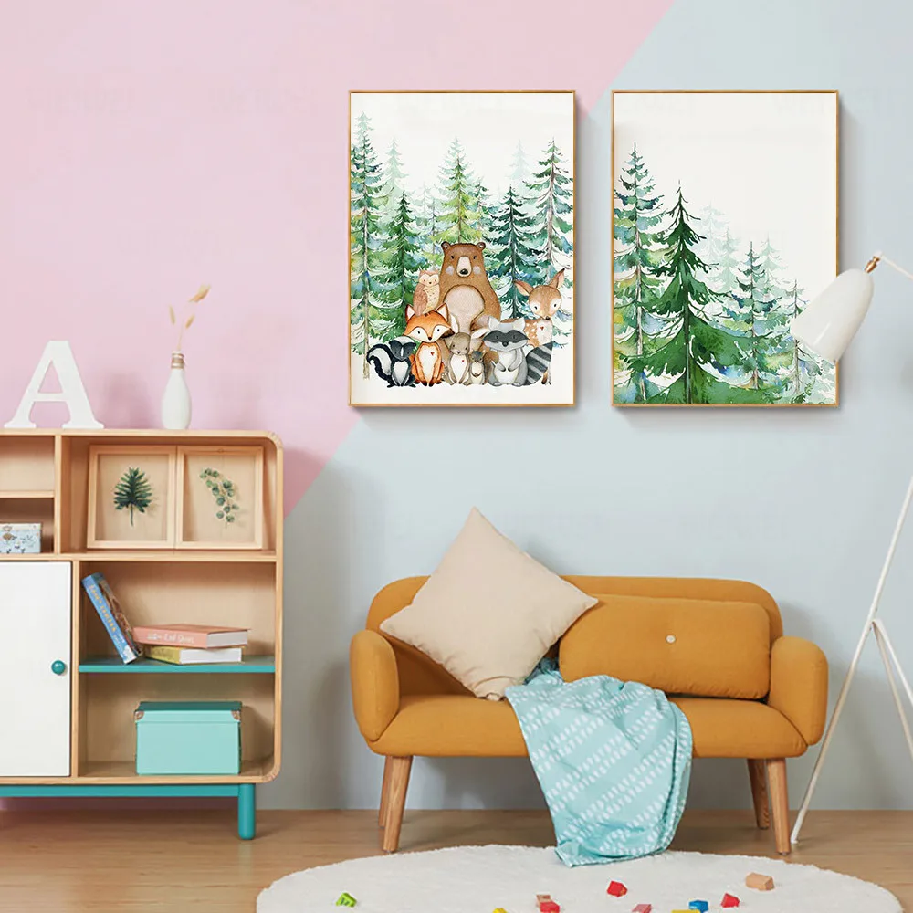 Woodland-Animal-Print-Nursery-Wall-Art-Paintings-Nordic-Poster-Canvas-Painting-Fox-Deer-Bear-Wall-Pictures (1)