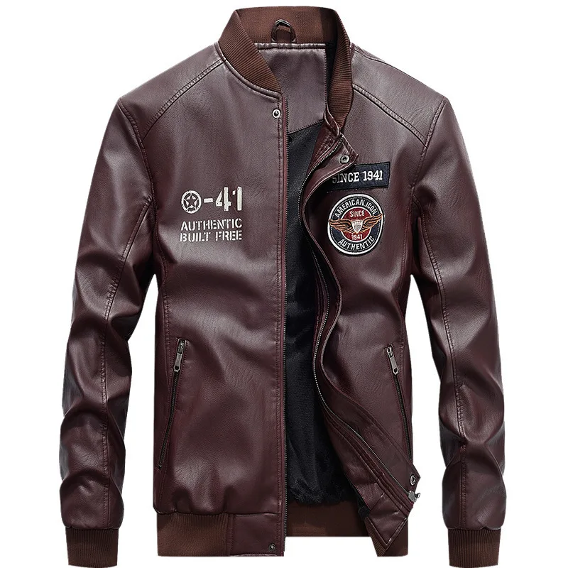 

Coat Men'S Wear Baseball Stand Collar Leather Coat Spring And Autumn New Style PU Leather Jacket Fashion Casual Leather Coat Jac