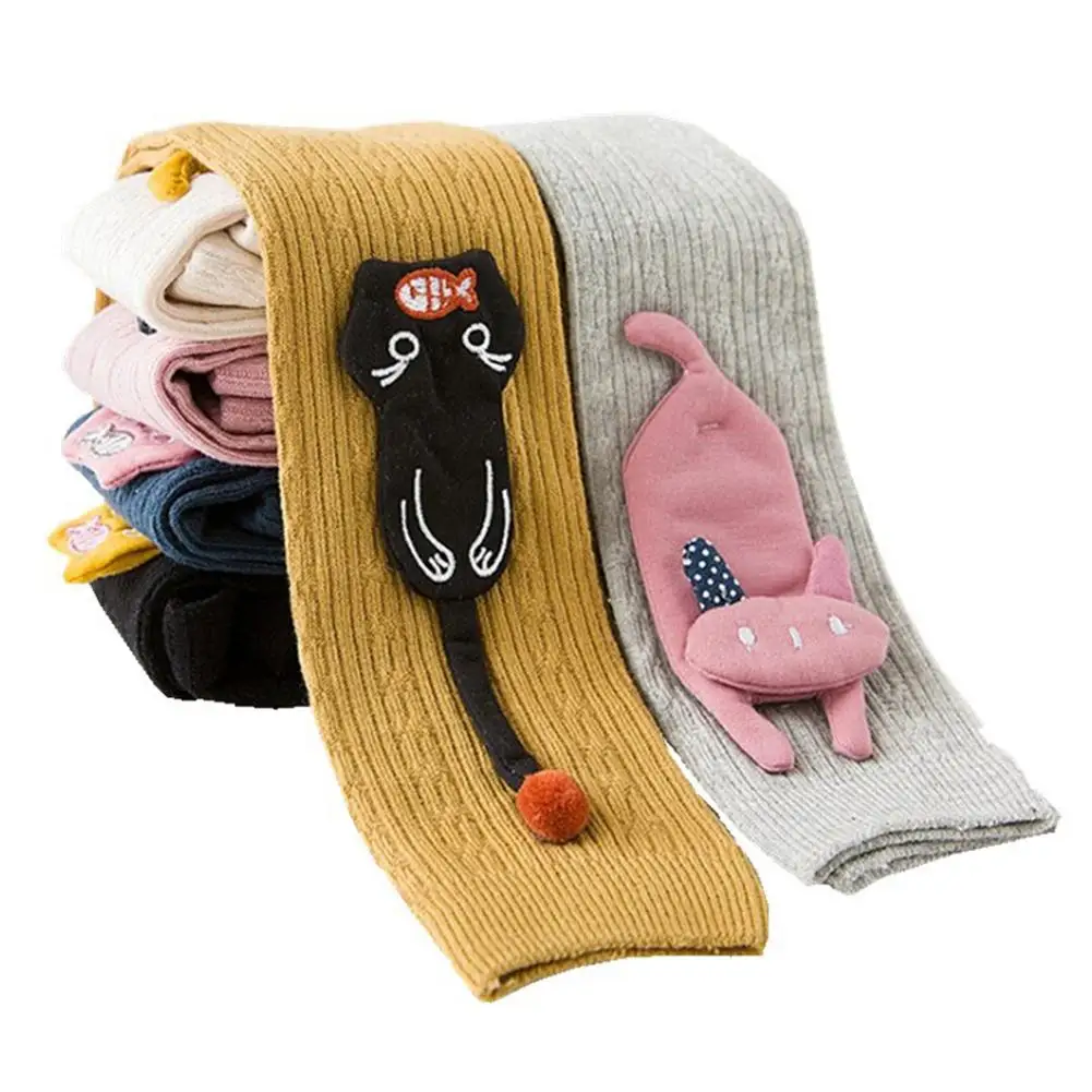 

Cute Kids Girls Leggings Solid Color Cartoon Leggings Pencil Pants Stretch Knitted Tights For Dress T-shirt Leggings